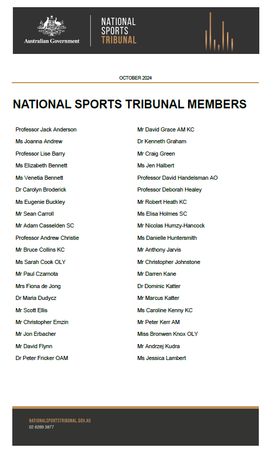 Image of the National Sports Tribunal Members